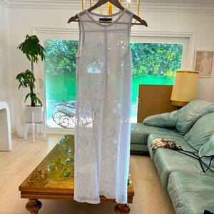 White Mesh Bathing-suit Sleeveless Coverup